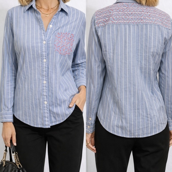Abercrombie & Fitch Tops - Abercrombie & Fitch Blue Striped Shirt with pink Embroidery